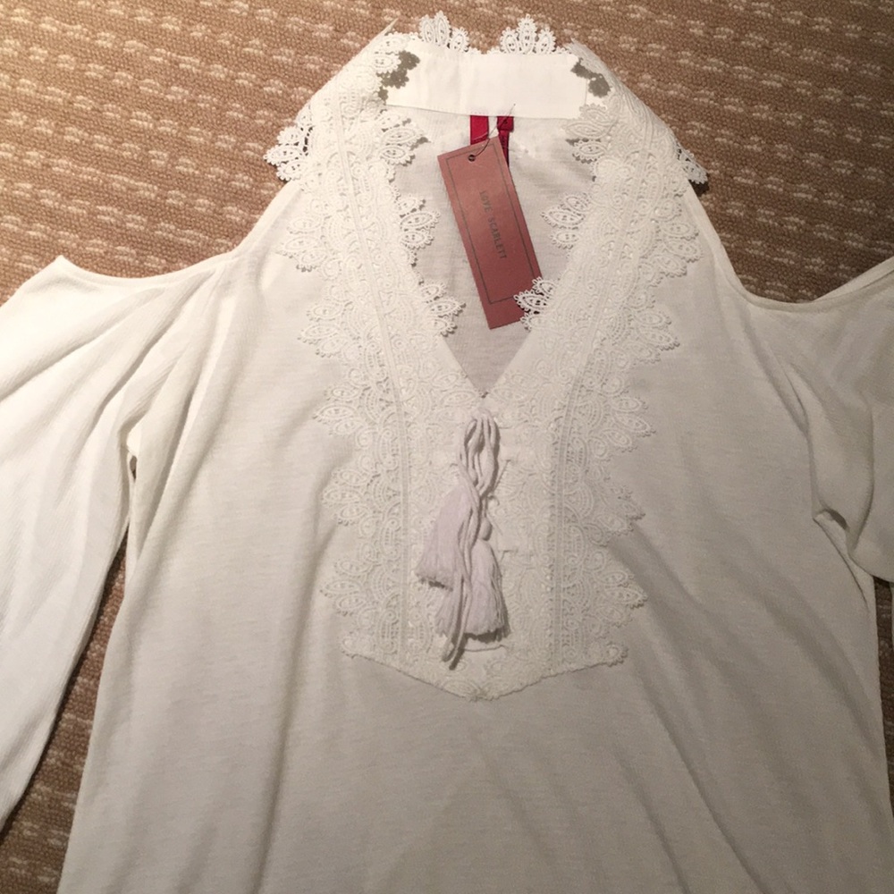 NWT Love Scarlett Short Slve White Cold Shldr sz S